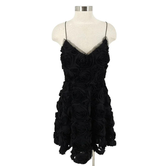Laundry Shelli Segal Fit Flare Dress Black Floral Rosette Sleeveless Zip Back - Picture 1 of 8